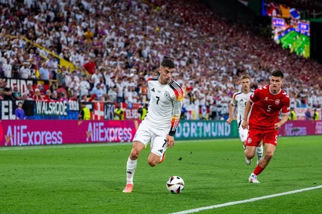 240629 Kai Havertz of Germany and Joakim Maehle of Denmark during the UEFA Euro 2024 Football Championship round of 16 match between Germany and Denmark on June 29, 2024 in Dortmund Photo Jesper Zerman BILDBYRAN kod JZ JZ0545 fotboll football soccer fotball fotballs em europamästerskap em uefa euro uefa european football championship euro 2024 tyskland germany danmark denmark bbeng  Copyright: JESPERxZERMAN BB240629JZ035