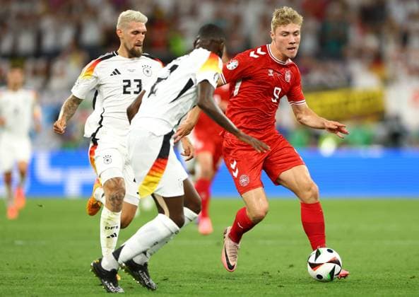 Rasmus Hojlund of Denmark Germany v Denmark, UEFA European Championship, EM, Europameisterschaft 2024, Round of 16, Football, BVB Stadion, Dortmund, Germany - 29 Jun 2024 EDITORIAL USE ONLY No use with unauthorised audio, video, data, fixture lists, club league logos or live services. Online in-match use limited to 120 images, no video emulation. No use in betting, games or single club league player publications. Copyright: xKieranxMcManus Shutterstockx 14562066ai