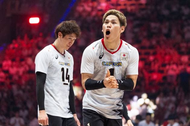 Slovenia - Japan 29.06.2024 Lodz, Poland, men s Volleyball Nations League, final round semifinals , game ( match ) Slovenia - Japan ; image shows: Yuki Ishikawa (L) Yuji Nishida (R) photo Katarzyna Plewczynska Fotostyk Copyright: xFotostykxPhotoxAgencyx 20240629FCTKP2252