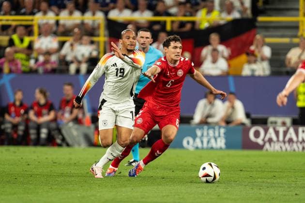 GER, Euro 2024, round of sixteen, Germany Germany, GER vs Denmark Denmark, DNK 29 06 2024, Signal Iduna Park BVB Stadion Dortmund , Dortmund, GER, Euro 2024, round of sixteen, Germany Germany Germany, GER vs Denmark Denmark, DNK In the picture duel between Leroy Sanà Sane Germany Germany GER, 19 and Andreas Christensen Denmark Denmark DNK, 6 nordphotoxGmbHxx xChristianxSchulze nph000300