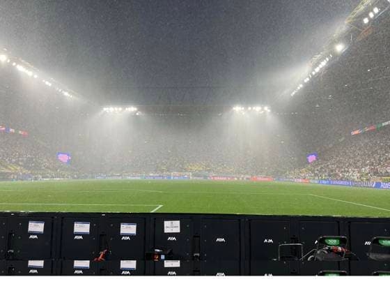 29 06 2024, Football UEFA EURO 2024, Round of 16, Germany Denmark, in the BVB Arena Dortmund, A thunderstorm has brewed over the sky, it is hailing