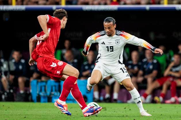 UEFA EURO 2024 Germany Denmark 29 06 2024 Leroy Sane Germany, 19 , Andreas Christensen Denmark, 6 UEFA EURO 2024 Germany Denmark BVB Stadion Dortmund, Dortmund on 29 06 2024 Copyright: xBEAUTIFULxSPORTS Wunderlx