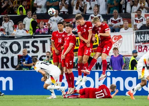 Dortmund, Signal Iduna Park, 29 06 2024 Wall of Denmark hold during the match UEFA European Championship 2024 Germany v Denmark