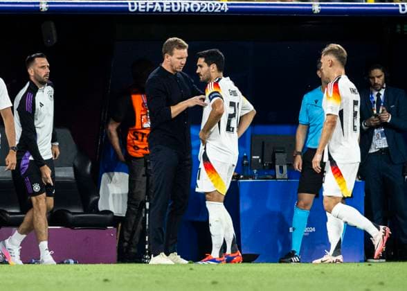 Dortmund, Signal Iduna Park, 29 06 2024 Head coach Julian Nagelsmann of germany talks with Ilkay Guendogan of germany during the match UEFA European Championship 2024 Germany v Denmark