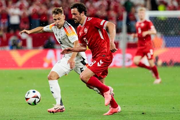 UEFA EURO 2024 Germany Denmark 29 06 2024 Thomas Joseph Delaney Denmark, 8 , Joshua Kimmich Germany, 6 UEFA EURO 2024 Germany Denmark BVB Stadion Dortmund, Dortmund on 29 06 2024 Copyright: xBEAUTIFULxSPORTS Wunderlx