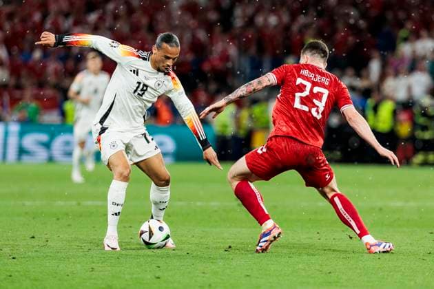 UEFA EURO 2024 Germany Denmark 29 06 2024 Leroy Sane Germany, 19 , Pierre Emile Hojbjerg Denmark, 23 UEFA EURO 2024 Germany Denmark BVB Stadion Dortmund, Dortmund on 29 06 2024 Copyright: xBEAUTIFULxSPORTS Wunderlx