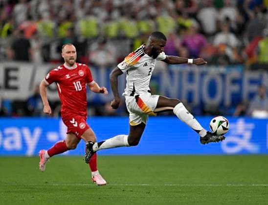 29 06 2024, Football UEFA EURO 2024, Round of 16, Germany Denmark, in the BVB Arena Dortmund, v l Christian Eriksen Denmark vs Antonio Rüdiger Germany