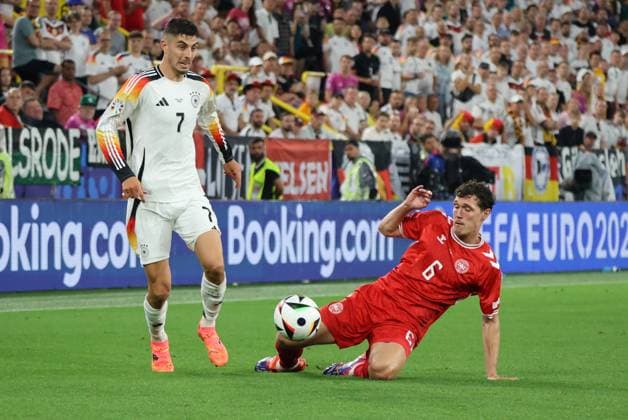 29 06 2024, Football, Men, UEFA European Championship 2024, Round of 16, Germany Denmark, Kai Havertz Germany , Andreas Christensen Denmark Dortmund Signal Iduna Park North Rhine-Westphalia Germany EN Copyright: xSebastianxBachx