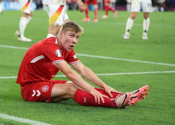 Dortmund, Germany, 29th June 2024. Rasmus Hojlund of Denmark reacts to his shot being saved during the UEFA European Championships Group 16 match at the BVB Stadion, Dortmund. Picture credit should read: Paul Terry Sportimage EDITORIAL USE ONLY. No use with unauthorised audio, video, data, fixture lists, club league logos or live services. Online in-match use limited to 120 images, no video emulation. No use in betting, games or single club league player publications. SPI-3213-0056