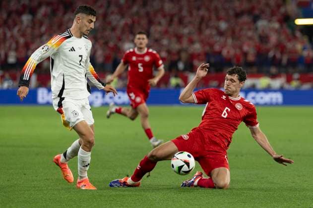 UEFA EURO 2024 Germany Denmark 29 06 2024 Kai Havertz Germany, 7 , Andreas Christensen Denmark, 6 UEFA EURO 2024 Germany Denmark BVB Stadion Dortmund, Dortmund on 29 06 2024 Copyright: xBEAUTIFULxSPORTS Wunderlx
