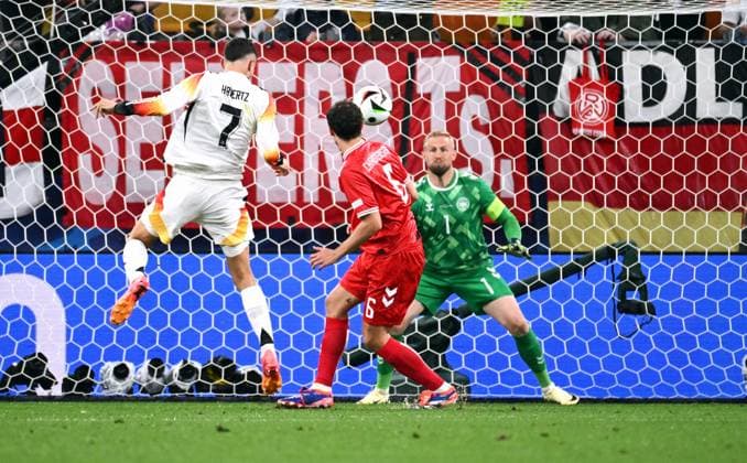 Football, European Championship, EURO 2024, Round of 16, Signal Iduna Park Dortmund Germany Denmark Goal chance Kai Havertz GER against Kasper Schmeichel DEN Action