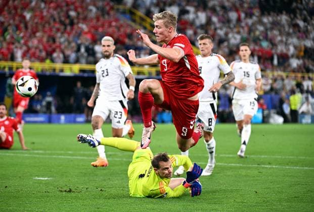 Football, European Championship, EURO 2024, Round of 16, Signal Iduna Park Dortmund Germany Denmark Rasmus Hojlund DEN , Manuel Neuer GER Action