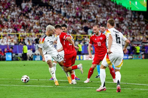 Germany v Denmark Euro 2024 29 06 2024. Round of 16 Robert Andrich of Germany fouls Joakim Maehle of Denmark for a freekick during the Round of 16 Euro 2024 match between Germany and Denmark at Signal Iduna Park, Dortmund, Germany on 29 June 2024. Editorial use only , Copyright: xNigelxKeenex PSI-19906-0027