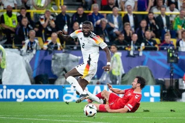 Antonio Ruediger Germany, 02 in duel with Thomas Joseph Delaney Denmark, 08 , GER, Germany GER vs Denmark DEN , European Football Championship, UEFA EURO 2024, Round of 16, 29 06 2024 GER, Germany GER vs Denmark DEN , European Football Championship, UEFA EURO 2024, Round of 16, 29 06 2024 Dortmund Copyright: xEibner-Pressefoto Memmlerx EP_MMR