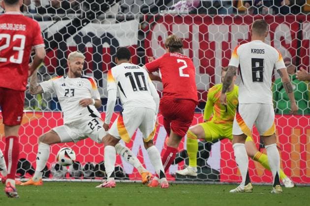 Joachim Andersen Denmark, Denmark, 02 scores the goal for 0 1, but offside Dortmund 29 06 2024 Germany vs Denmark, EURO2024 M37, Round of 16, EM Arena Dortmund