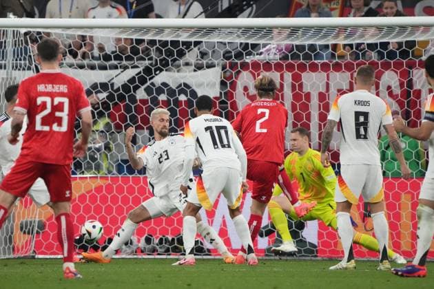 Joachim Andersen Denmark, Denmark, 02 scores the goal for 0 1, but offside Dortmund 29 06 2024 Germany vs Denmark, EURO2024 M37, Round of 16, EM Arena Dortmund