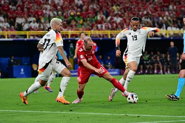Leroy SanÃ 19 Germany in duel, action, with Christian Eriksen 10 Denmark , Germany vs Denmark, Football, UEFA Euro 2024, Round of 16, 29 06 2024 Dortmund North Rhine-Westphalia Germany Copyright: xkolbert-press MarcxNiemeyerx