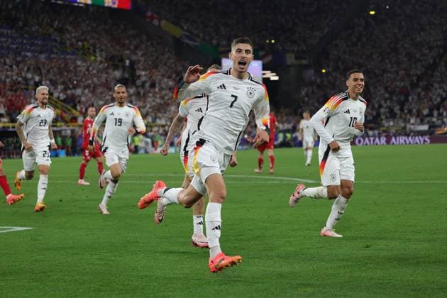 Germany v Denmark Euro 2024 29 06 2024. Round of 16 Goal 1-0 Kai Havertz of Germany scores a goal and celebrates during the Round of 16 Euro 2024 match between Germany and Denmark at Signal Iduna Park, Dortmund, Germany on 29 June 2024. Dortmund Signal Iduna Park North Rhine-Westphalia Germany Editorial use only , Copyright: xNigelxKeenex PSI-19906-0032