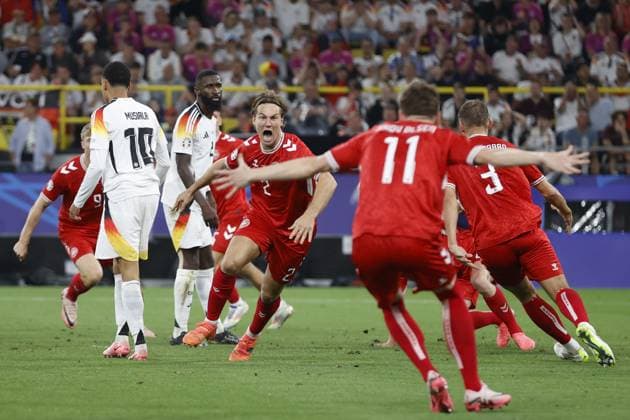 DORTMUND, BVB Stadium, 29-06-2024 , European Football Championship Euro2024, Round of 16 match no.37 between Germany and Denmark. Denmark player Joachim Andersen celebrating his goal 0-1, but goal not awarded Germany - Denmark (Euro2024)  x25632030x Copyright:
