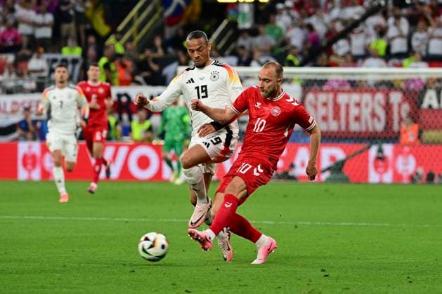 Leroy SanÃ 19 Germany in duel, action, with Christian Eriksen 10 Denmark , Germany vs Denmark, Football, UEFA Euro 2024, Round of 16, 29 06 2024 Dortmund North Rhine-Westphalia Germany Copyright: xkolbert-press MarcxNiemeyerx