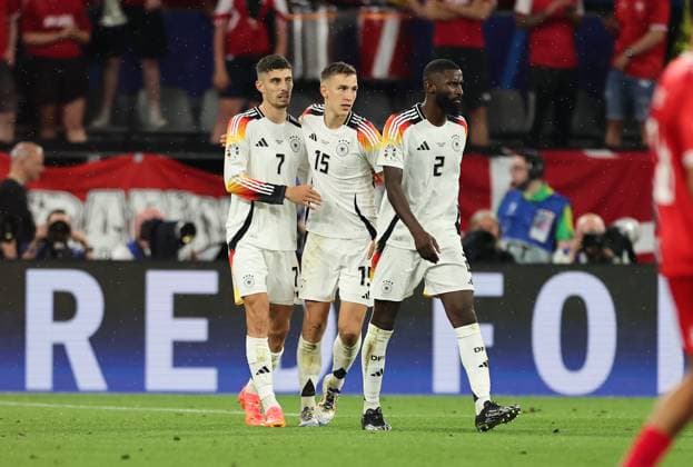 29 06 2024, European Football Championship, UEFA EURO 2024, Germany Denmark, Round of 16, BVB Stadion Dortmund, v l , Goal celebration, celebrate the goal, 1 0 by Kai Havertz Germany , Goal celebration, celebrate the goal Copyright: HMBxMedia