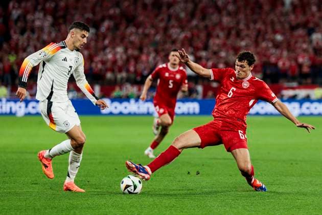 UEFA EURO 2024 Germany Denmark 29 06 2024 Kai Havertz Germany, 7 , Andreas Christensen Denmark, 6 UEFA EURO 2024 Germany Denmark BVB Stadion Dortmund, Dortmund on 29 06 2024 Copyright: xBEAUTIFULxSPORTS Wunderlx