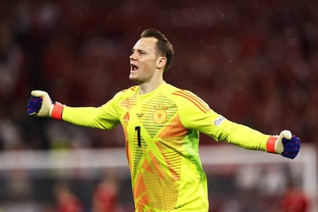 Dortmund - Germany goalkeeper Manuel Neuer celebrates the 1-0 during the UEFA EURO, EM, Europameisterschaft,Fussball 2024 round of 16 match between Germany and Denmark at the BVB Stadium Dortmund on June 29, 2024 in Dortmund, Germany. ANP Hollandse Hoogte MAURICE VAN STEEN UEFA EURO 2024 2024 xVIxANPxSportx xVanxSteenxFotografiexIVx 502368505 originalFilename: 502368505.jpg