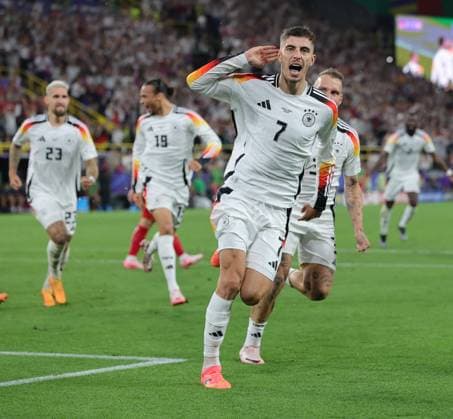 Germany v Denmark UEFA EURO, EM, Europameisterschaft,Fussball 2024 Round of 16 Kai Havertz of Germany celebrates scoring their first goal from a penalty during the UEFA Euro 2024 Round of 16 match between Germany and Denmark at Signal Iduna Park, Dortmund UK Newspapers OUT Copyright: xPaulxChestertonx FIL-20311-0051