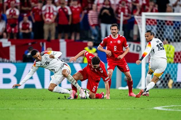 240629 Jamal Musiala of Germany and Andreas Christensen of Denmark during the UEFA Euro 2024 Football Championship round of 16 match between Germany and Denmark on June 29, 2024 in Dortmund Photo Jesper Zerman BILDBYRAN kod JZ JZ0545 fotboll football soccer fotballs em europamästerskap em uefa euro uefa european football championship euro 2024 tyskland germany danmark denmark bbeng  Copyright: JESPERxZERMAN BB240629JZ104