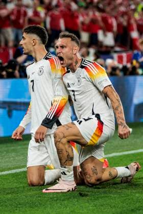 UEFA EURO 2024 Germany Denmark 29 06 2024 Kai Havertz Germany, 7 and David Raum Germany, 3 cheer after scoring UEFA EURO 2024 Germany Denmark BVB Stadion Dortmund, Dortmund on 29 06 2024 Copyright: xBEAUTIFULxSPORTS Wunderlx