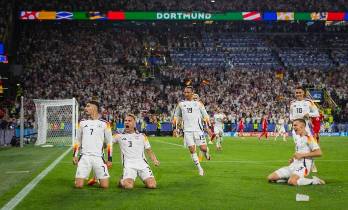 Dortmund, Germany 29th Jun 2024 Goal celebration Kai Havertz DFB David Raum DFB Leroy Sane DFB Nico Schlotterbeck DFB Jamal Musiala DFB Germany Denmark Germany Denmark 29 06 2024