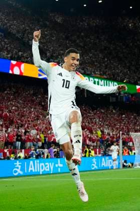 Germany v Denmark: Round of 16 - UEFA EURO, EM, Europameisterschaft,Fussball 2024 Jamal Musiala attacking midfield of Germany and Bayern Munich celebrates after scoring his sides first goal during the UEFA EURO 2024 round of 16 match between Germany and Denmark at Football Stadium Dortmund on June 29, 2024 in Dortmund, Germany. Dortmund Germany  Copyright: xJosexBretonx originalFilename:bretonhernandez-germanyv240629_np3e5.jpg
