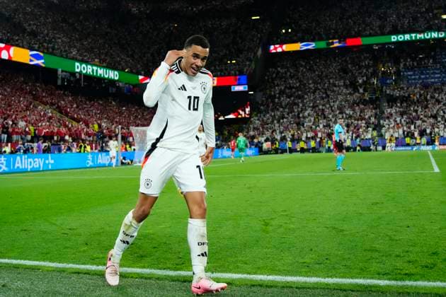 Germany v Denmark: Round of 16 - UEFA EURO, EM, Europameisterschaft,Fussball 2024 Jamal Musiala attacking midfield of Germany and Bayern Munich celebrates after scoring his sides first goal during the UEFA EURO 2024 round of 16 match between Germany and Denmark at Football Stadium Dortmund on June 29, 2024 in Dortmund, Germany. Dortmund Germany  Copyright: xJosexBretonx originalFilename:bretonhernandez-germanyv240629_npljc.jpg