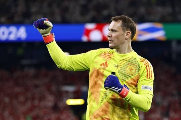 Dortmund - Germany goalkeeper Manuel Neuer celebrates the 2-0 during the UEFA EURO, EM, Europameisterschaft,Fussball 2024 round of 16 match between Germany and Denmark at the BVB Stadium Dortmund on June 29, 2024 in Dortmund, Germany. ANP Hollandse Hoogte MAURICE VAN STEEN UEFA EURO 2024 2024 xVIxANPxSportx xVanxSteenxFotografiexIVx 502369780 originalFilename: 502369780.jpg