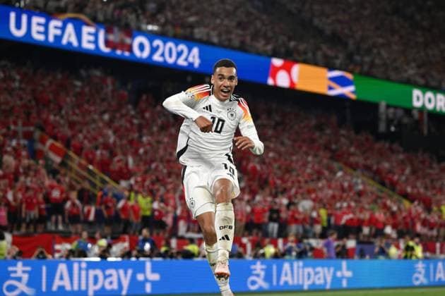Jubel 2 0 Jamal Musiala Germany 29 06 2024, European Football Championship 2024, Round of 16 Germany Denmark Dortmund North Rhine-Westphalia Germany Team2