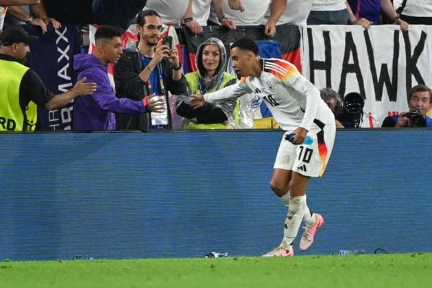 Soccer, men, season 2023 24, Euro EM 2024 round of 16 in Dortmund , Germany Denmark, Jamal Musiala Germany goal celebration, cheers after the goal to 2 0 , 29 06 2024, Copyright: xMatthiasxKochx