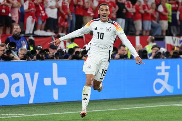 Goal to 2 0 by Jamal Musiala Germany, No. 10 , Goal celebration , Round of 16 M37, GER DEN, European Football Championship, Germany vs Denmark, European Football Championship, Germany vs Denmark, Dortmund, 29 06 2024,