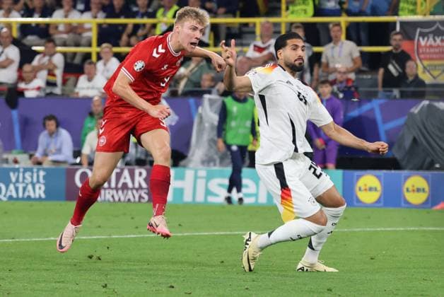 29 06 2024, Football, Men, UEFA European Championship 2024, Round of 16, Germany Denmark, Emre Can Germany , Rasmus Hoejlund Denmark Dortmund Signal Iduna Park North Rhine-Westphalia Germany EN Copyright: xSebastianxBachx