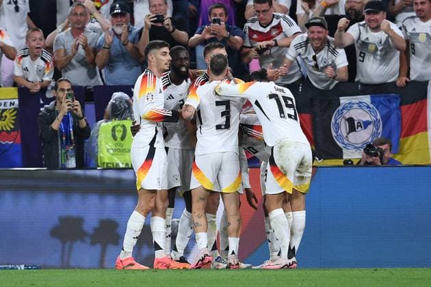 Soccer UEFA EURO 2024 Round of 16 Germany Denmark on 29 06 2024 at BVB Stadion Dortmund in Dortmund Goal celebration Goal for 2 0 by Jamal Musiala Germany V l n r Kai Havertz Germany , Antonio Rüdiger Germany , David Raum Germany , Leroy Sane Germany xRx