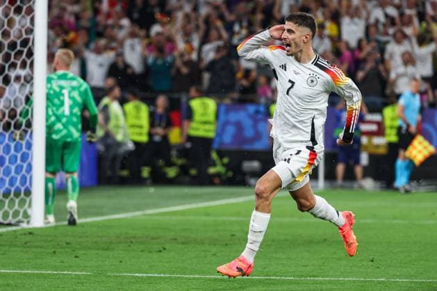 Euro 2024 Germany Denmark on 29 06 2024 at the BVB Stadium Dortmund in Dortmund Cheering, goal celebration, goal scorer, goal scorer Kai Havertz Germany 7 cheers after his goal for 1 to 0 MH