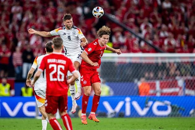 240629 Niclas Fullkrug of Germany and Joachim Andersen of Denmark during the UEFA Euro 2024 Football Championship round of 16 match between Germany and Denmark on June 29, 2024 in Dortmund Photo Jesper Zerman BILDBYRAN kod JZ JZ0545 fotboll football soccer fotballs em europamästerskap em uefa euro uefa european football championship euro 2024 tyskland germany danmark denmark bbeng  Copyright: JESPERxZERMAN BB240629JZ126