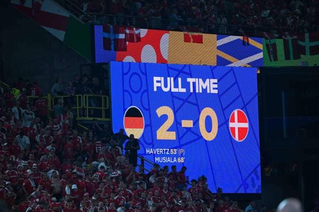 Soccer, men, season 2023 24, Euro EM 2024 round of 16 in Dortmund , Germany Denmark, scoreboard with the final score 2 0 , 29 06 2024, Copyright: xMatthiasxKochx
