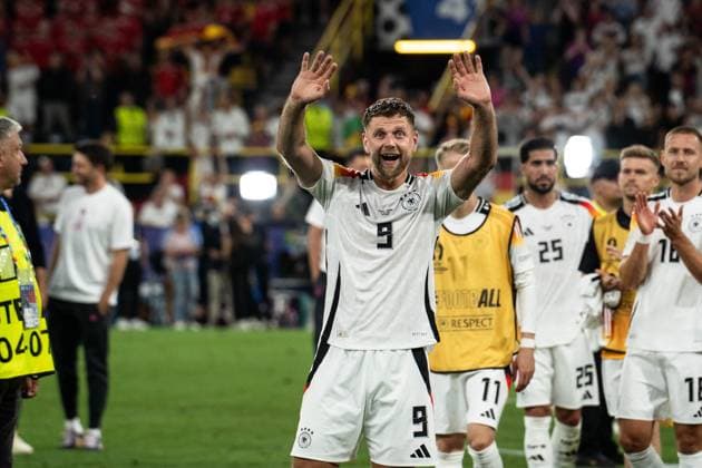 GER, Euro 2024, round of sixteen, Germany Germany, GER vs Denmark Denmark, DNK 29 06 2024, Signal Iduna Park BVB Stadion Dortmund , Dortmund, GER, Euro 2024, round of sixteen, Germany Germany Germany, GER vs Denmark Denmark, DNK In the picture Niclas Füllkrug Fuellkrug Germany Germany GER, 9 waves, gestures, facial expressions, emotions, joy, happy nordphotoxGmbHxx xChristianxSchulze nph000300