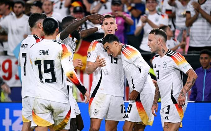 Football, European Championship, EURO 2024, Round of 16, Signal Iduna Park Dortmund Germany Denmark 2 0 Jamal Musiala GER cheers after his goal to make it 2 0 Cheers, joy, action