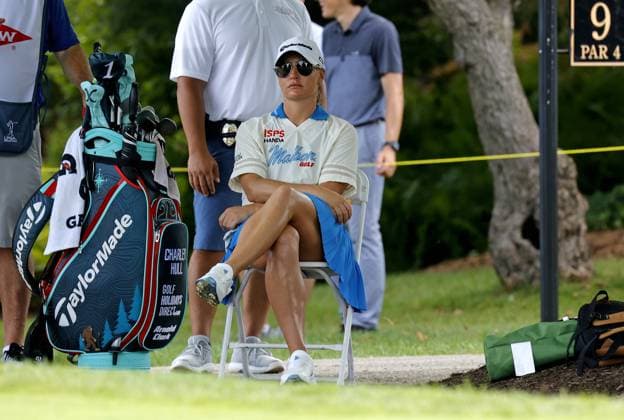 MIDLAND, MI - JUNE 29: LPGA, Golf Damen golfer Charley Hull waits on the 9th tee during the third round of the LPGA Dow Championship on June 29, 2024, at Midland Country Club in Midland, Michigan. (Photo by Brian Spurlock Icon Sportswire) GOLF: JUN 29 LPGA Dow Championship EDITORIAL USE ONLY Icon24062913