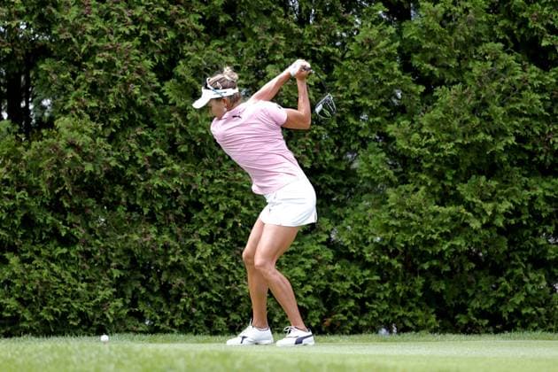 MIDLAND, MI - JUNE 29: LPGA, Golf Damen golfer Lexi Thompson plays her tee shot on the 6th hole during the third round of the LPGA Dow Championship on June 29, 2024, at Midland Country Club in Midland, Michigan. (Photo by Brian Spurlock Icon Sportswire) GOLF: JUN 29 LPGA Dow Championship EDITORIAL USE ONLY Icon24062919