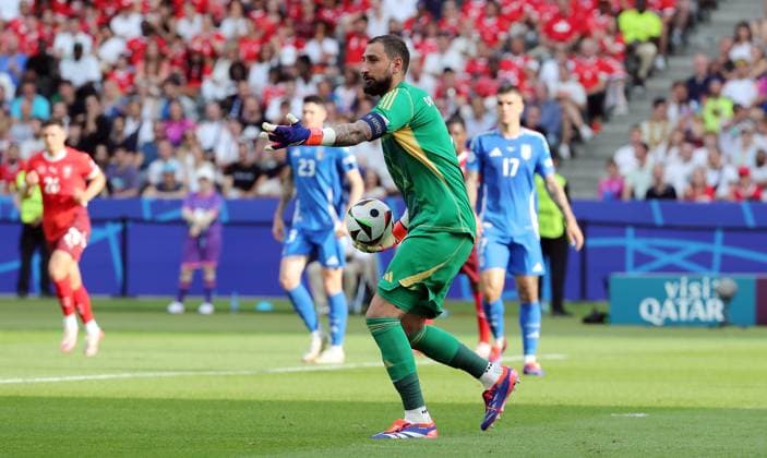 Goalkeeper Gianluigi Donnarumma single image cropped action Sport Football Soccer European Championship Euro 2024 European Championship Men Season 2023 2024 29 06 2024 Switzerland SUI vs Italy ITA in Berlin DFL regulations prohibit any use of photographs as image sequences and or quasi video