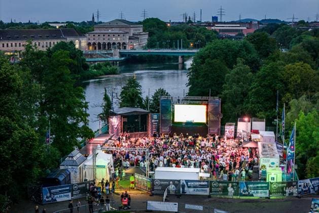 Public Viewing at the European Football Championship in Mülheim an der Ruhr FOR EDITORIAL PURPOSES ONLY EDITORIAL USE ONLY p Around 1000 fans watch the round of 16 match between the German national team and Denmark late on Saturday evening, 29 06 2024, at the European Football Championship Public Viewing on the Schleuseninsel in Mülheim an der Ruhr Germany NRW Mülheim an der Ruhr Copyright MartinxMöller Copyright: MartinxMöller doc7w33j6hq06smwzgedfi ,EDITORIAL USE ONLY Copyright: MartinxMöller