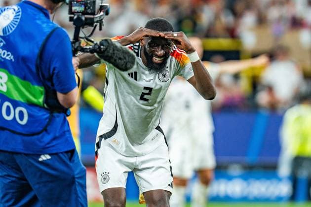 Joy at Antonio Ruediger Germany 02 Germany vs Denmark, Men, Football, Round of 16, EURO 2024, 29 06 2024, European Championship Germany vs Denmark, Men, Football, Round of 16, EURO 2024, 29 06 2024, European Championship Dortmund Copyright: xEibner-Pressefoto BahhoxKarax EP_GER