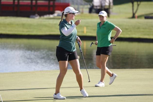 MIDLAND, MI - JUNE 29: LPGA, Golf Damen golfer Jennifer Kupcho lines up her putt on the 18th hole during the third round of the LPGA Dow Championship on June 29, 2024, at Midland Country Club in Midland, Michigan. (Photo by Brian Spurlock Icon Sportswire) GOLF: JUN 29 LPGA Dow Championship EDITORIAL USE ONLY Icon24062942